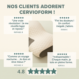 Avis clients 5 étoiles sur l’oreiller médical Cervioform, soulageant les douleurs et améliorant la qualité du sommeil.