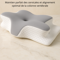 Oreiller ergonomique en mousse à mémoire de forme pour soulager les douleurs cervicales et lombaires, avec une conception offrant un bon soutien pour un sommeil réparateur.